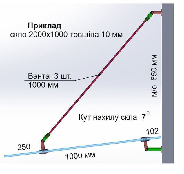 Фурнітура для скляних козирків з нержавійки OF-Q-3 ШАРНІР СТІНА/ШТАНГА OF-Q-3 фото