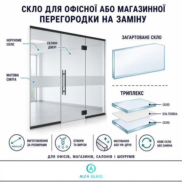 Скло для офісної або магазинної перегородки &mdash; нове чи на заміну AG-GLASS-031 фото