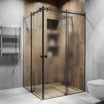 Кутова розсувна душова з двома дверима 2000х950х950мм. скло: прозоре, інтим зона, колір фурнітури: Black - Чорна матова Model-B.2208 фото