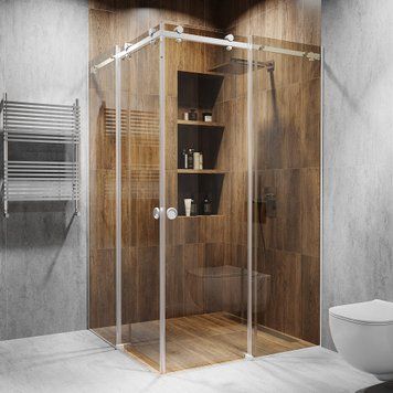 Угловая раздвижная душевая с двумя дверьми 2000х900х950мм. стекло: бронза, без матування, цвет фурнитуры: white - Біла матова Model-B.1523 фото