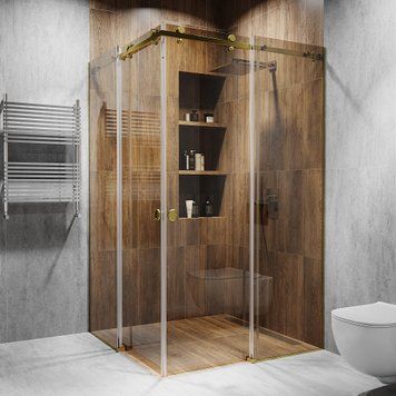 Угловая раздвижная душевая с двумя дверьми 2000х800х800мм. стекло: бронза, без матування, цвет фурнитуры: Gold - Золото поліроване Model-B.4975 фото