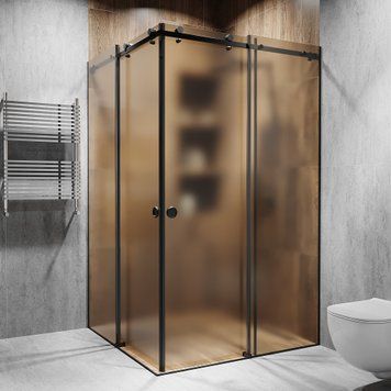 Угловая раздвижная душевая с двумя дверьми 2000х850х1150мм. стекло: бронза, матоване, цвет фурнитуры: Black - Чорна матова Model-B.1177 фото
