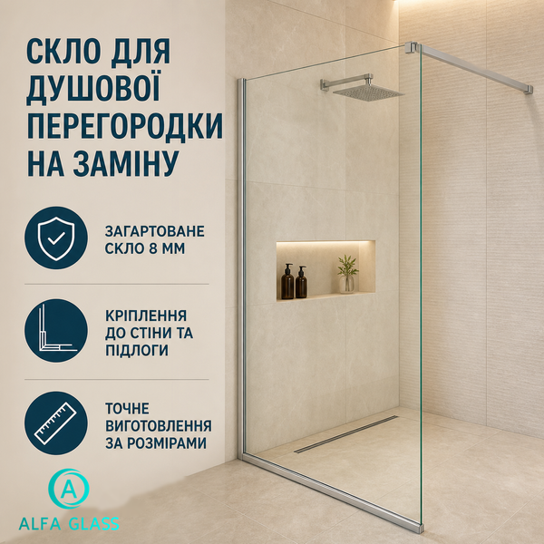 Скло для душової перегородки на заміну AG-GLASS-005 фото