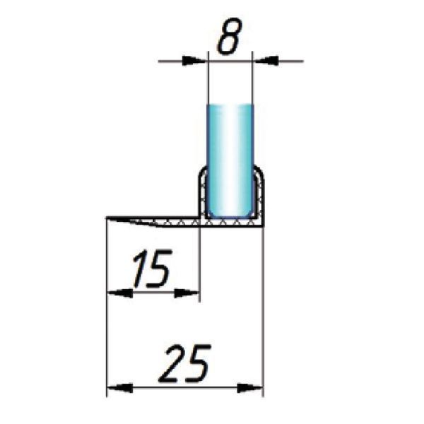Ущільнювач 219, скло&ndash;скло, 90&deg;, для скла 8 мм, довжина 2200 мм, прозорий 219-8 фото