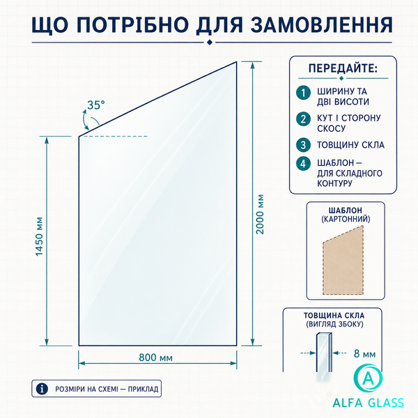 Скло нестандартної форми для душової кабіни AG-GLASS-008 фото