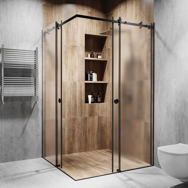 Кутова розсувна душова Model-B 2000&times;950&times;800 мм &mdash; Діамант скло, повне матування, Black &mdash; чорна матова Model-B.238 фото