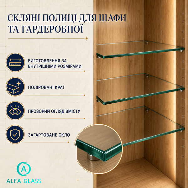 Скляні полиці для шафи та гардеробної AG-GLASS-024 фото