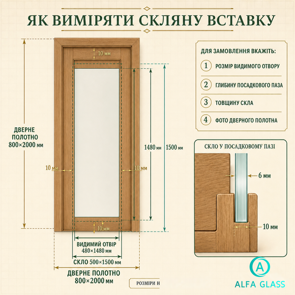 Закалённое стекло для деревянных дверей AG-GLASS-011 фото