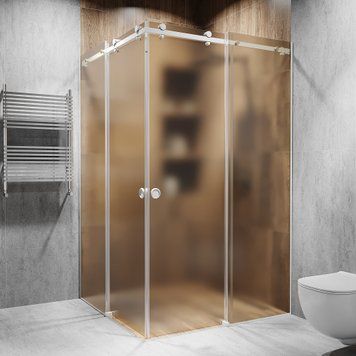 Угловая раздвижная душевая с двумя дверьми 2000х850х800мм. стекло: бронза, матоване, цвет фурнитуры: white - Біла матова Model-B.686 фото