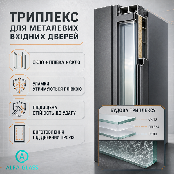 Триплекс для металевих вхідних дверей AG-GLASS-012 фото