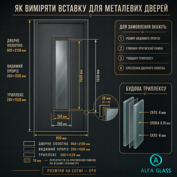 Триплекс для металевих вхідних дверей AG-GLASS-012 фото