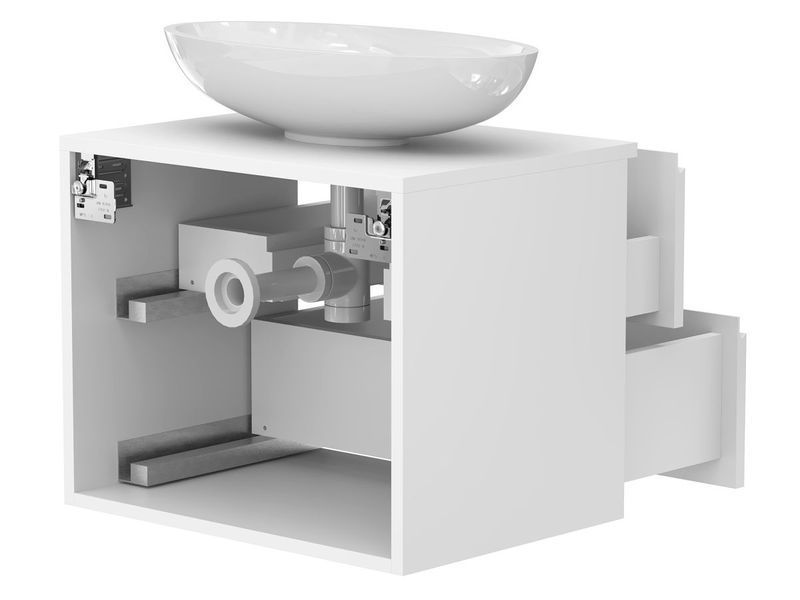 Тумба подвесная MONO 600 МДФ окрашенный Белый 0300n, soft-touch с умывальником NICE 18101 фото