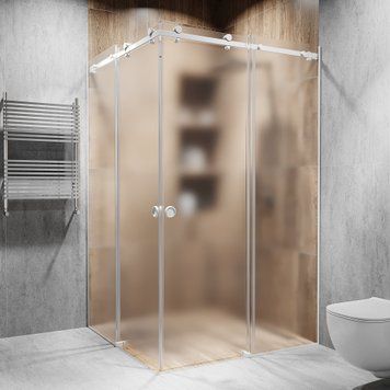 Угловая раздвижная душевая с двумя дверьми 2000х800х1050мм. стекло: діамант, матоване, цвет фурнитуры: white - Біла матова Model-B.396 фото