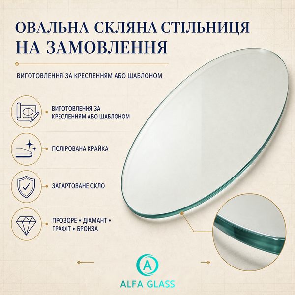Овальна скляна стільниця на замовлення AG-GLASS-018 фото